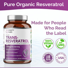 Close-up of Purity Labs Trans-Resveratrol capsules