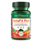 Purity Products AstaFX Plus bottle front label highlights endurance and skin health benefits.