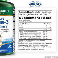 Nutritional label of Purity Ultra-Pure Omega-3 Softgels