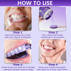 Purple formula neutralizing yellow tones for brighter teeth