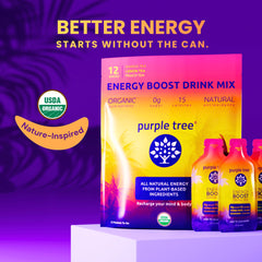 Purple Tree energy stick stirred into water for smooth, crash-free energy.