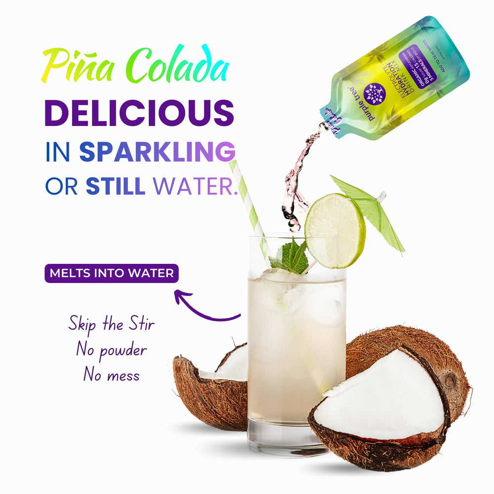 Purple Tree hydration sticks pair with water for refreshing energy.