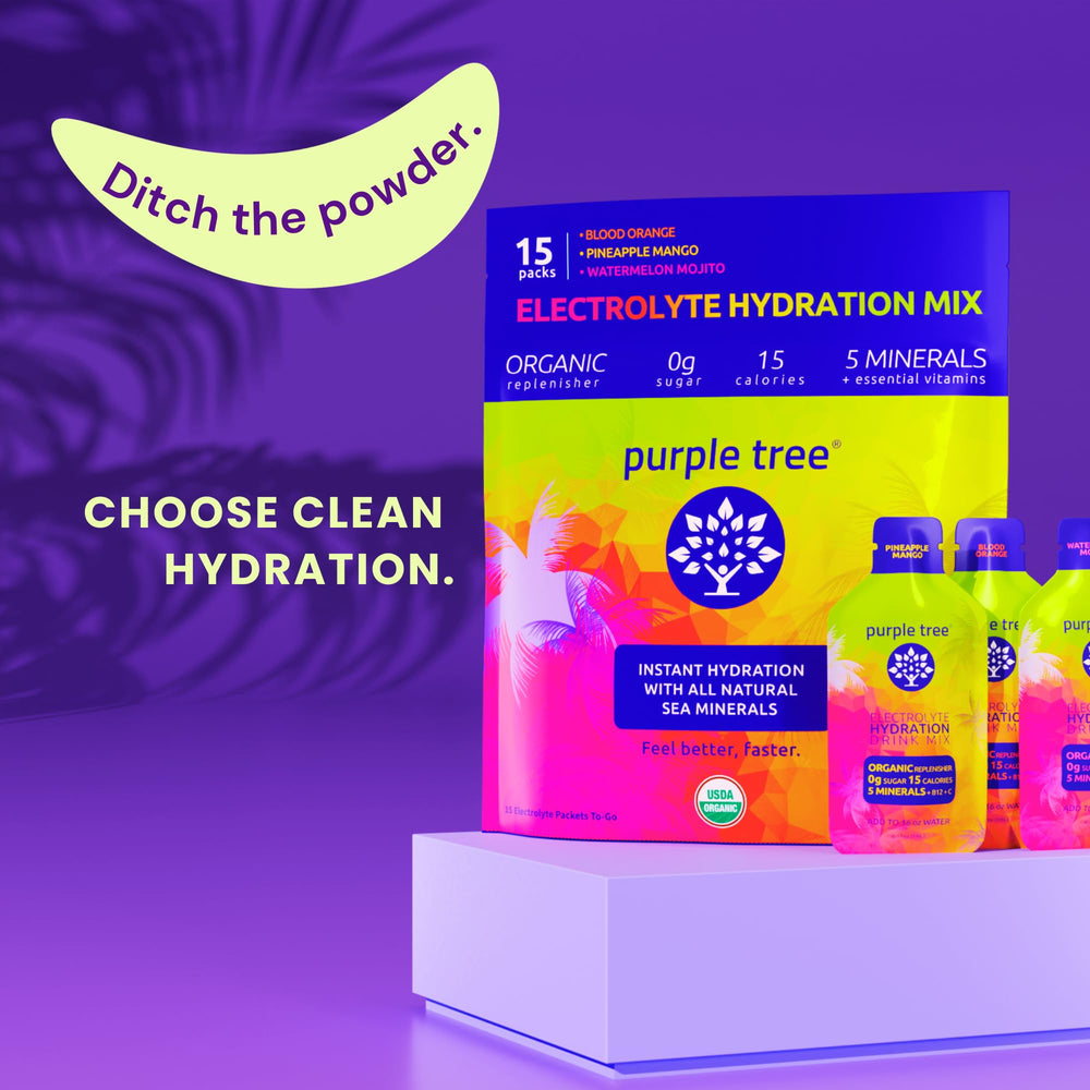 purple tree organic electrolyte packets to-go portion ready for travel