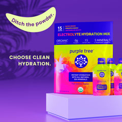 purple tree organic electrolyte packets to-go portion ready for travel