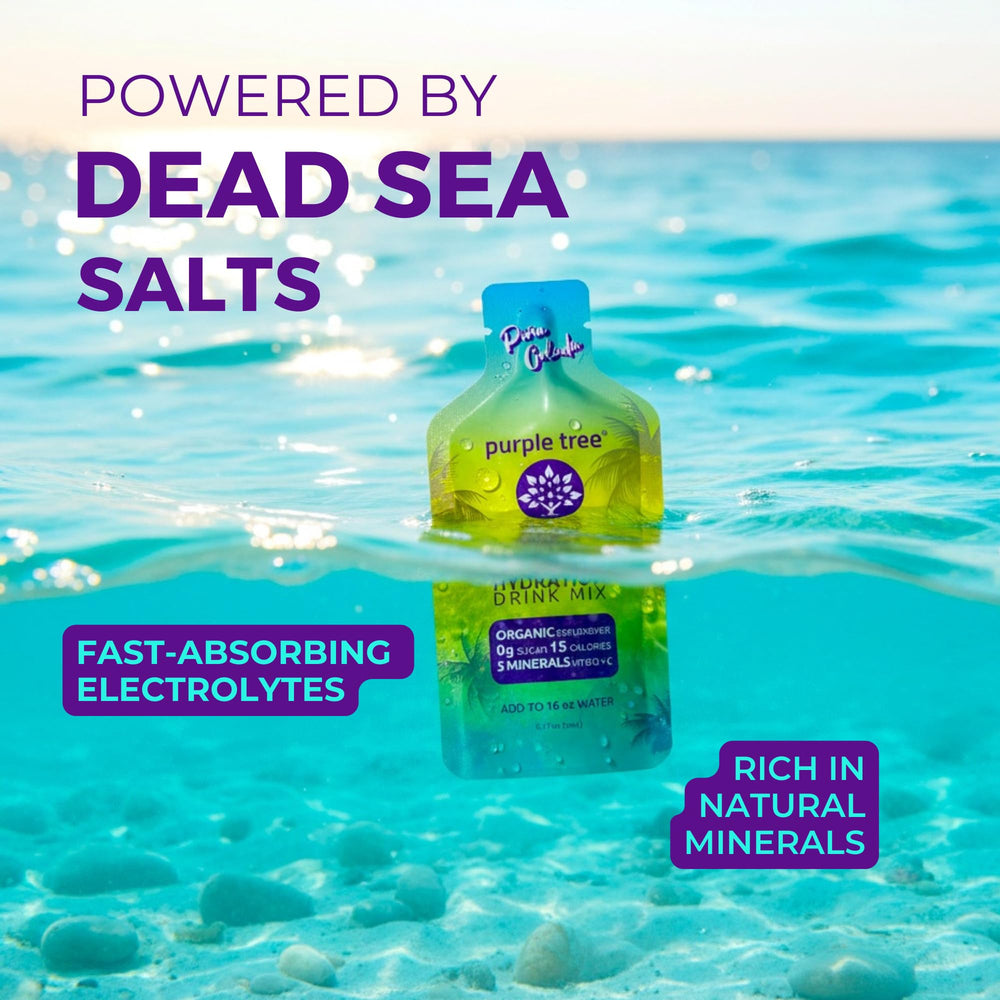 Purple Tree Pina Colada flavor packets offer zero-sugar tropical hydration.