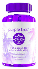 Bottle of Purple Tree post-celebration wellness vitamins highlighting liver-support ingredients