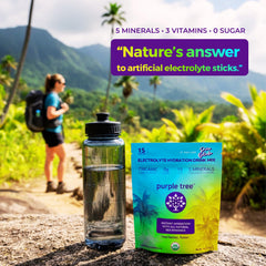 Purple Tree mineral salts dissolve in water for balanced rehydration.