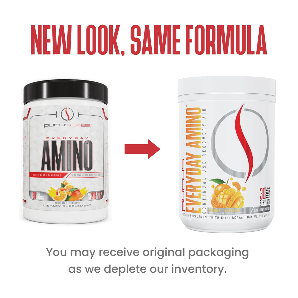 Back of Purus Labs Everyday Amino BCAA Powder Fresh Mango Tangerine container
