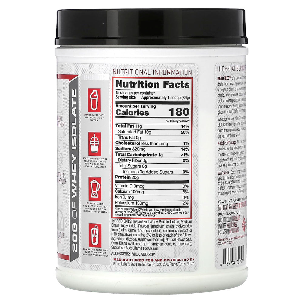 Purus Labs KetoFeed Protein shake image in glass showing keto-friendly, zero-sugar beverage