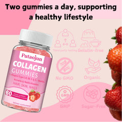 Strawberry flavored pectin-based gummies on white background