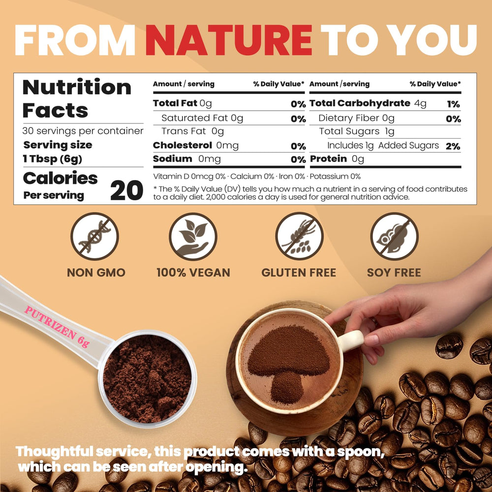 Graphic illustrating six adaptogenic mushrooms in the blend