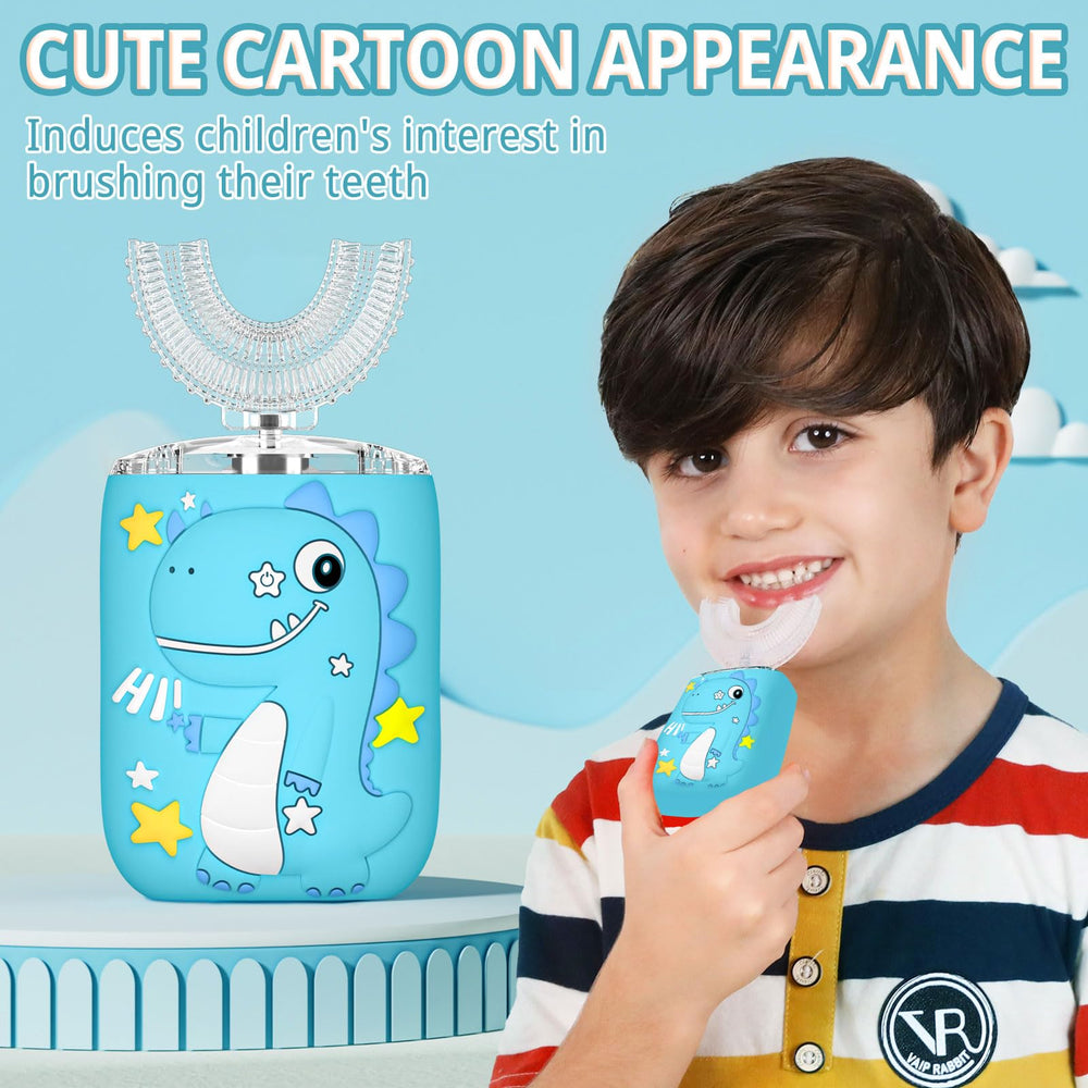 PVOGRT Kids Electric U-Shaped Toothbrush blue – 360-degree view