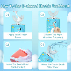 PVOGRT Kids Electric U-Shaped Toothbrush blue – 4 brush heads included