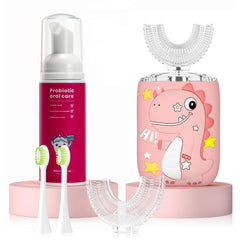 PVOGRT Kids Electric U-Shaped Toothbrush in pink, front view