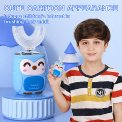 U-shaped brush head providing 360-degree cleaning for kids' teeth