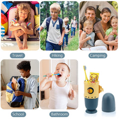 Blue submarine toothbrush case used for travel, camping