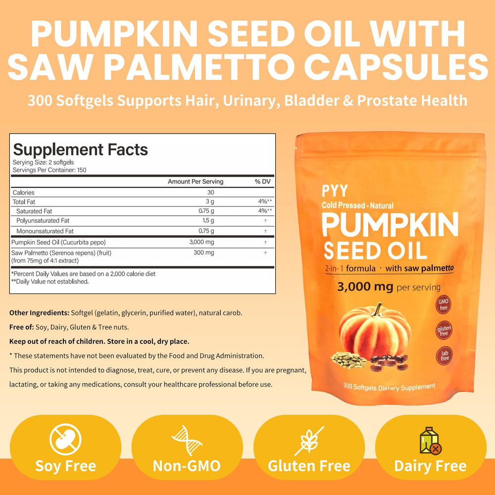 Nutrition panel indicating 3,000 mg pumpkin seed oil per serving