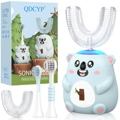 QDCYP Kids U-Shaped Electric Toothbrush in grey blue – full view