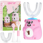 QDCYP kids U-shaped toothbrush pink with 360° cleaning