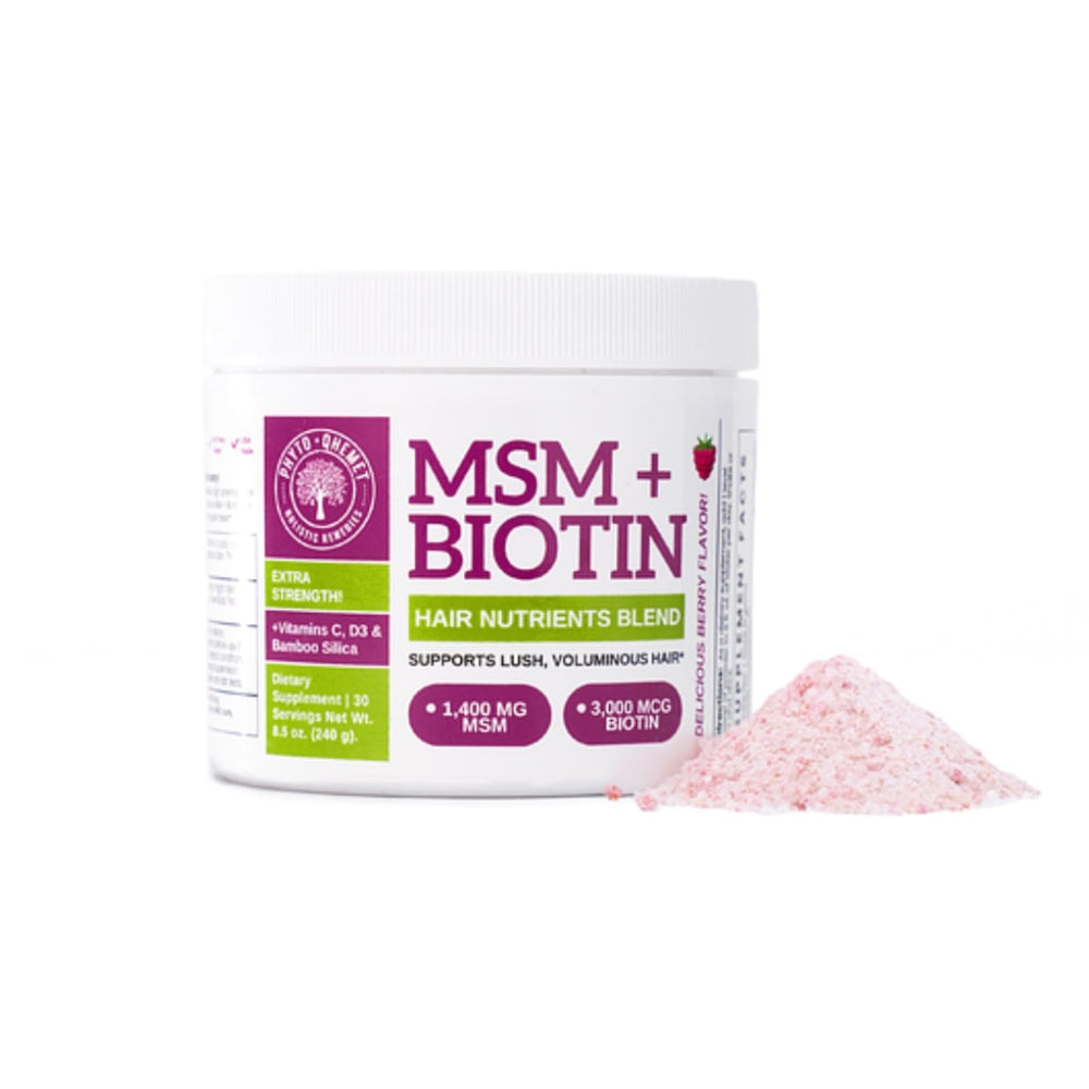 Product packaging for MSM + Biotin Hair Nutrient Blend
