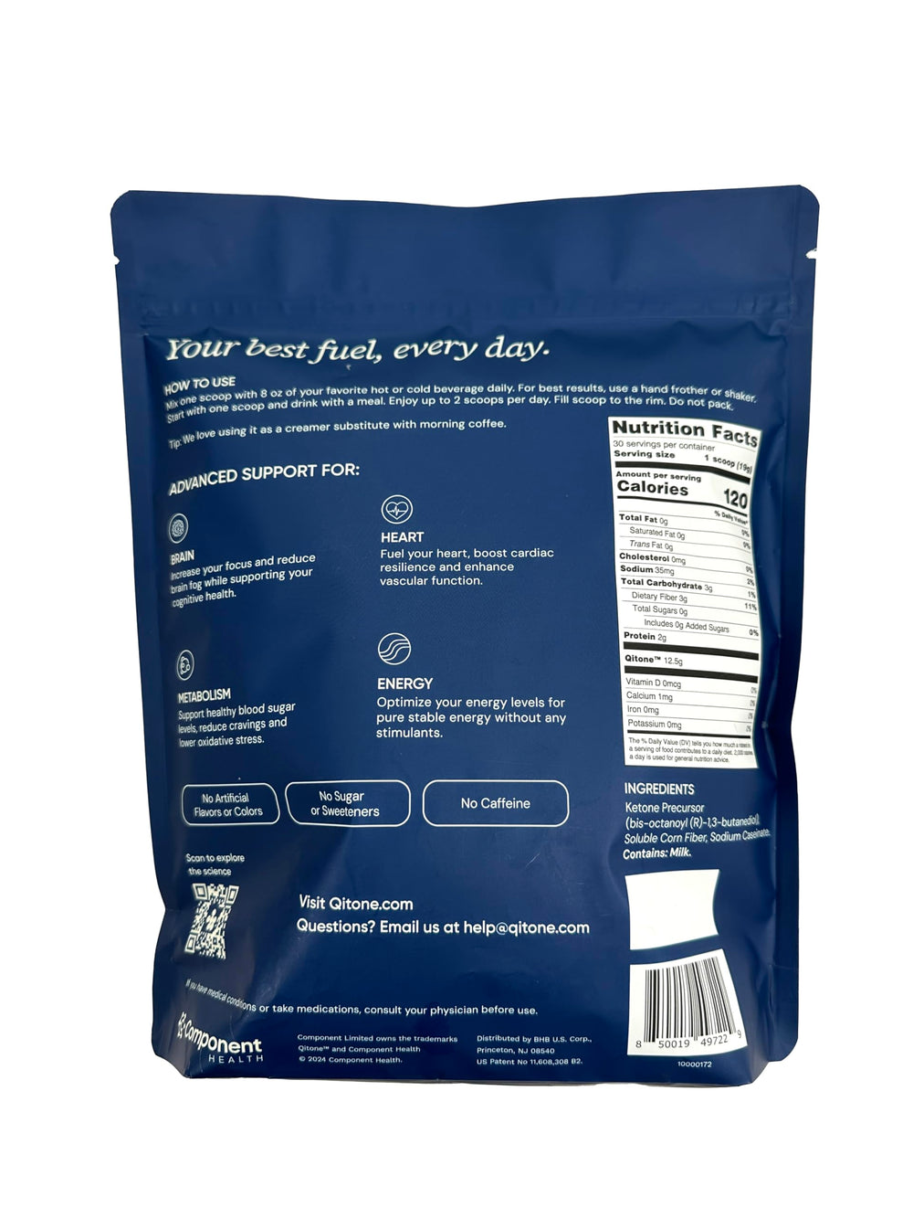 Qitone Pro Ketone Powder stirred in water for steady brain energy.