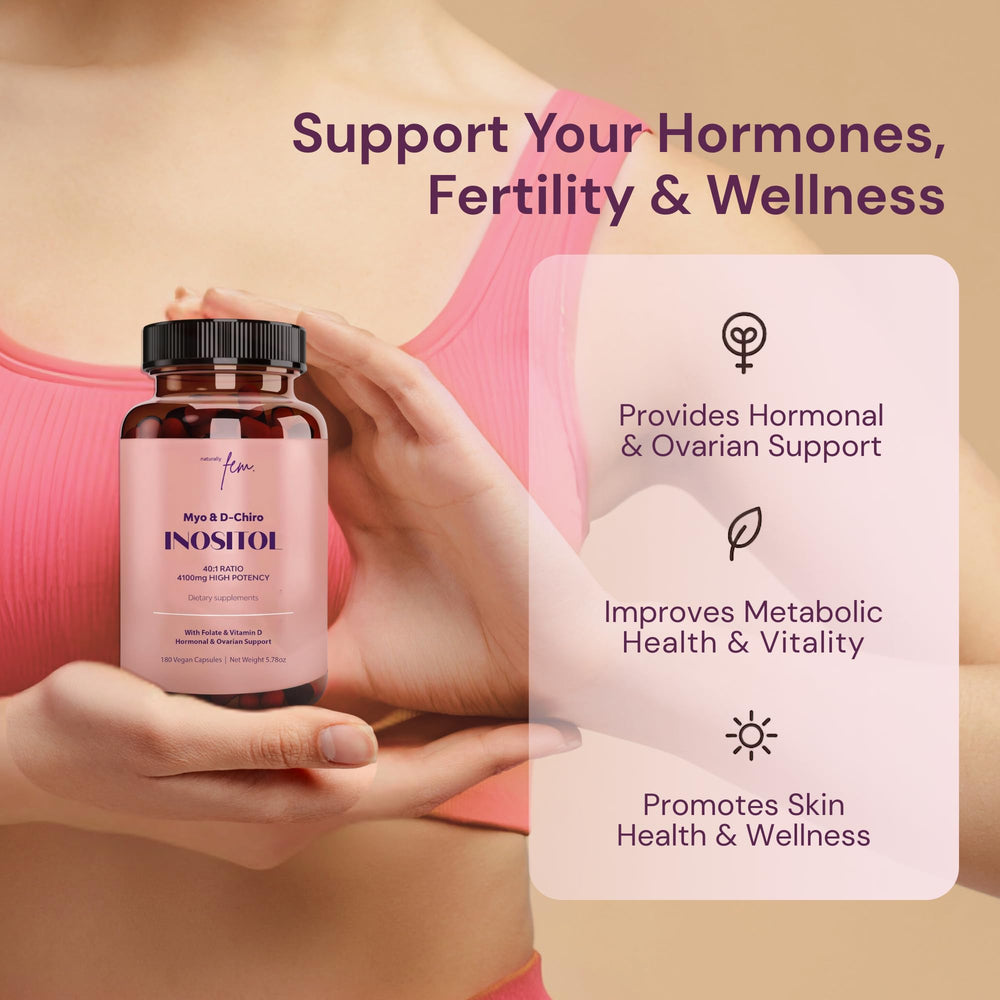 Close-up of FEM Myoinositol 4100mg 9-in-1 bottle label