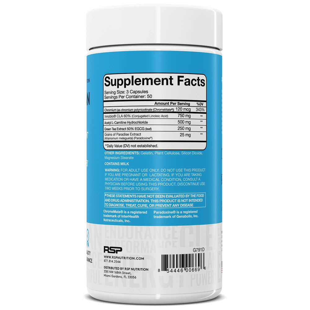 Ingredients label showing CLA and Acetyl-L-Carnitine