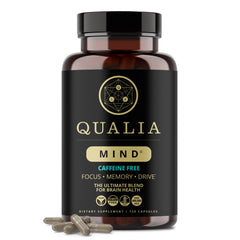 Qualia Mind Caffeine Free bottle on white background