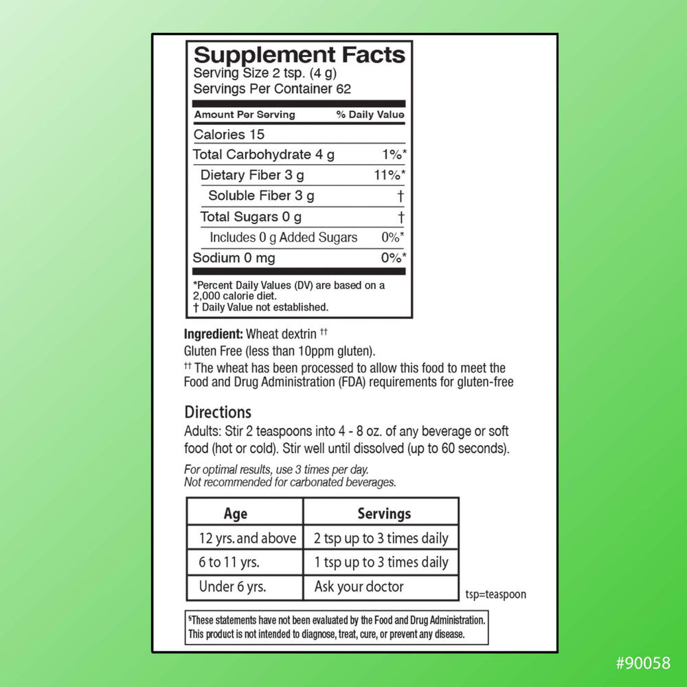 Back of packaging showing dietary fiber content