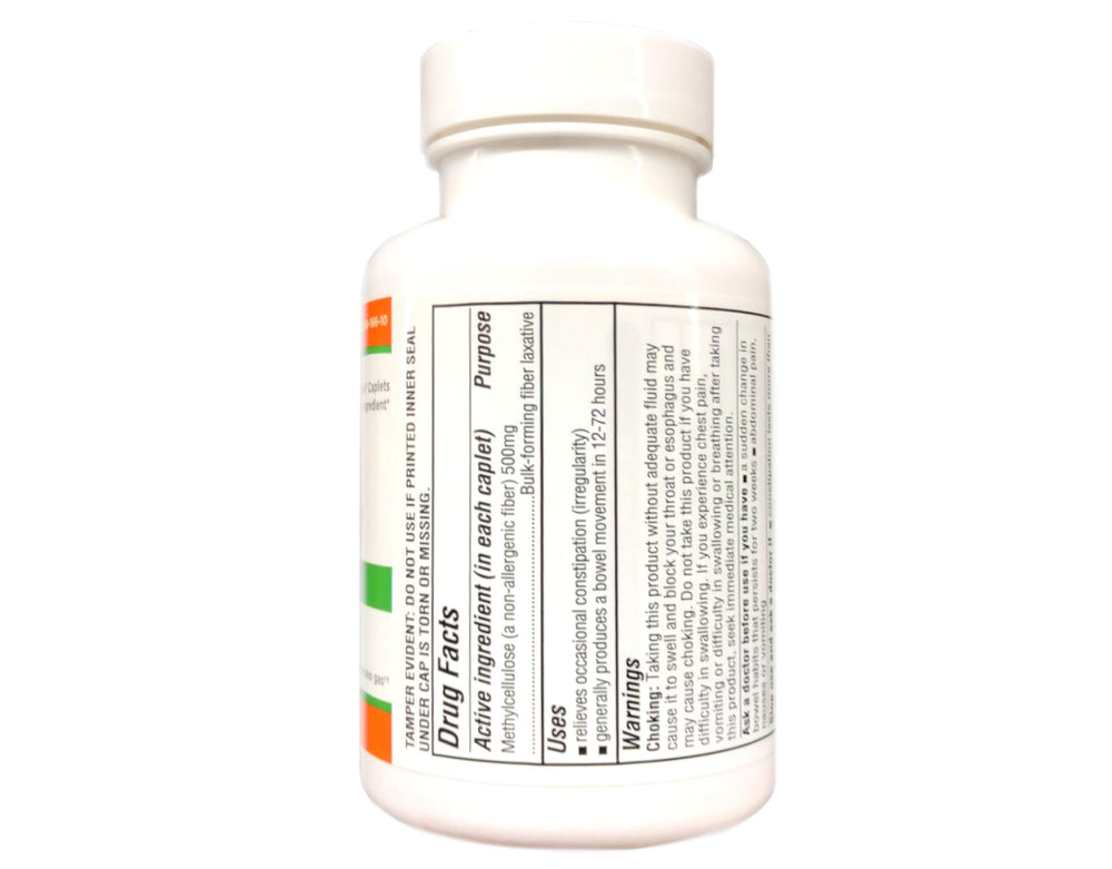 Bottle label displaying 100 caplets per bottle
