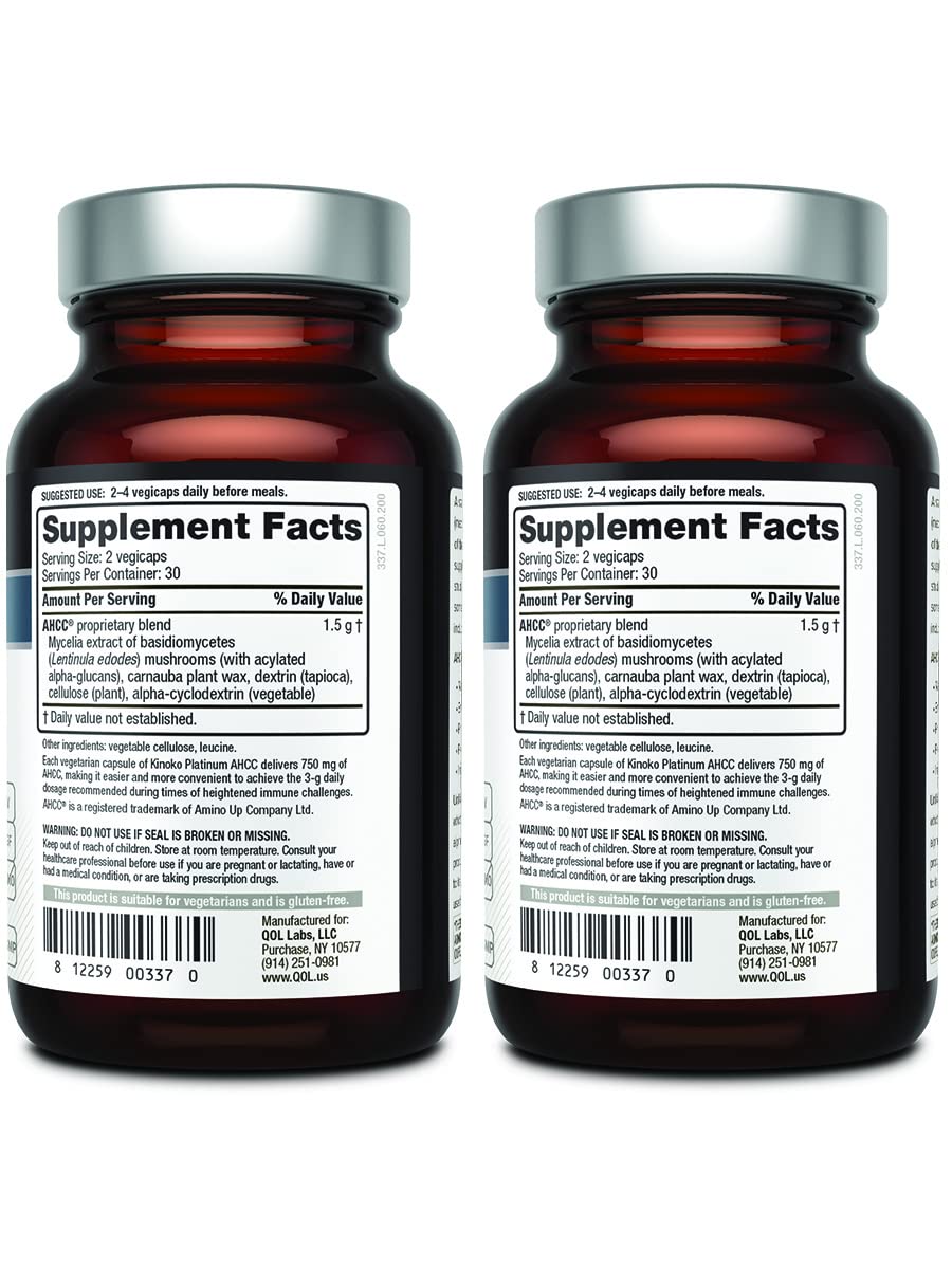 Bottle side view 1 of AHCC Kinoko Platinum 750 mg 2-pack