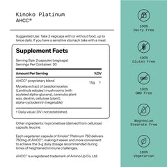 Close-up image of Kinoko Platinum AHCC 750mg capsules