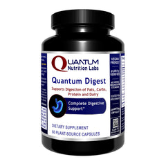 Quantum Digest bottle and label featuring vegan digestive enzyme capsules