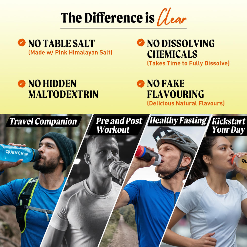 Quench Electrolyte Tablets dissolving in a glass, quick hydration visualization.