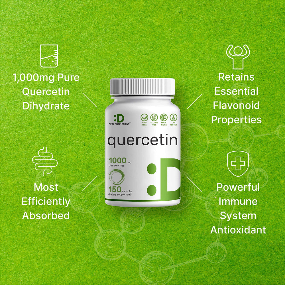 Supplement facts panel for Quercetin 1000mg 2 Pack
