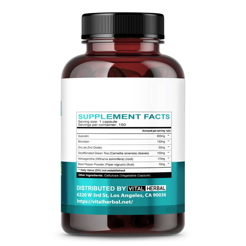 Quercetin 98% capsules with Bromelain, Green Tea, and Ashwagandha