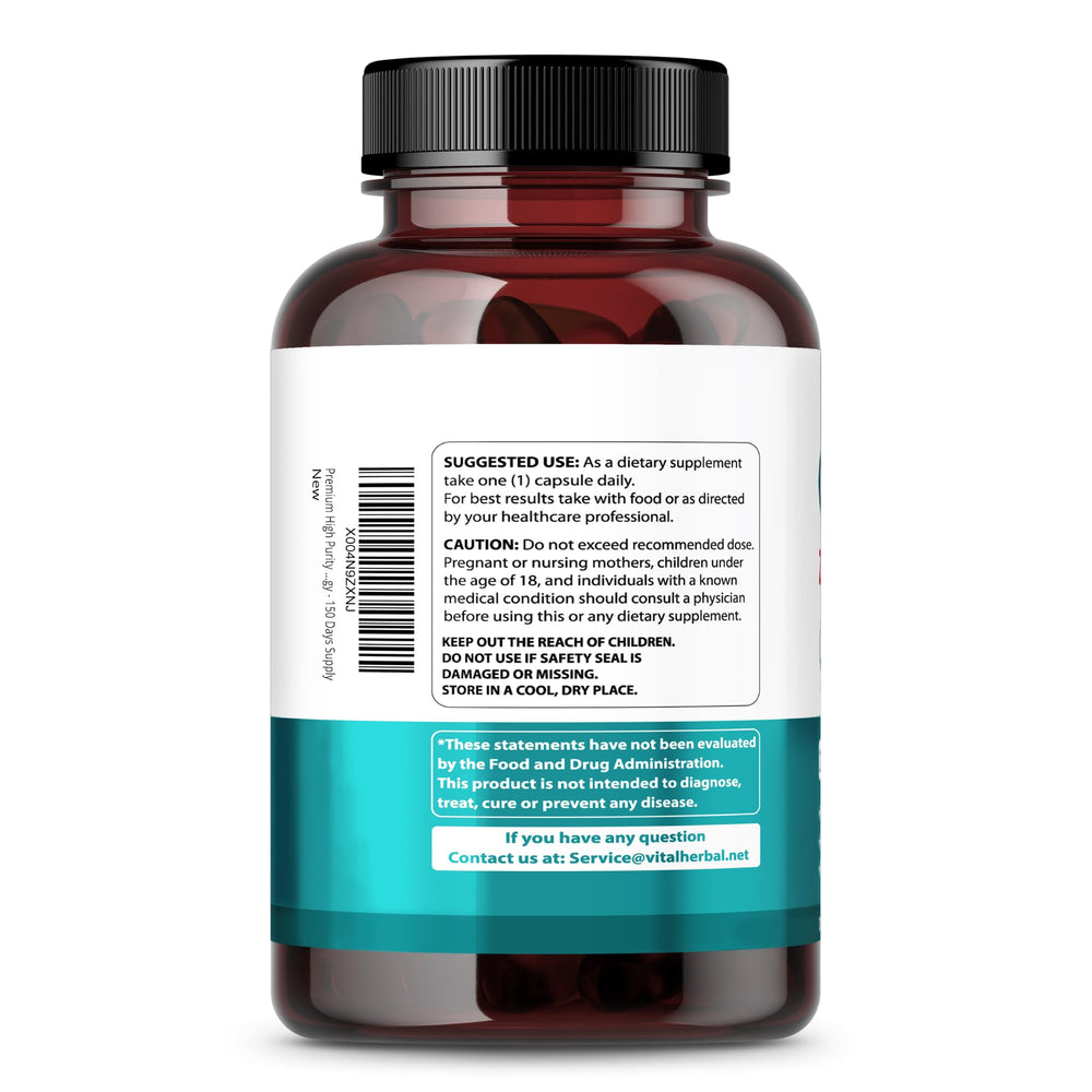 Close-up of quercetin supplement bottle showing a 150-day supply