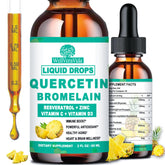 Bottle of quercetin bromelain liquid drops with 1000mg quercetin and 500mg bromelain