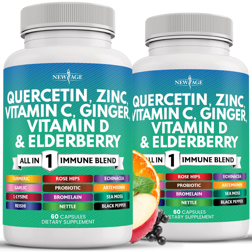 Front view of Quercetin Zinc Vitamin C D immune support bottle
