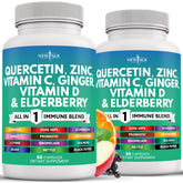 Front view of Quercetin Zinc Vitamin C D immune support bottle