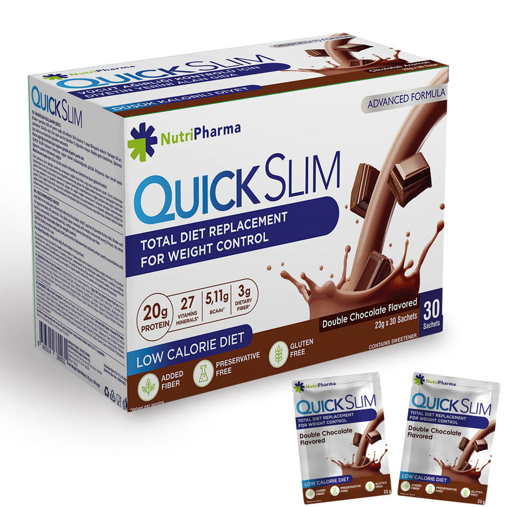 Front view of Quick Slim Double Chocolate 30 Sachets box