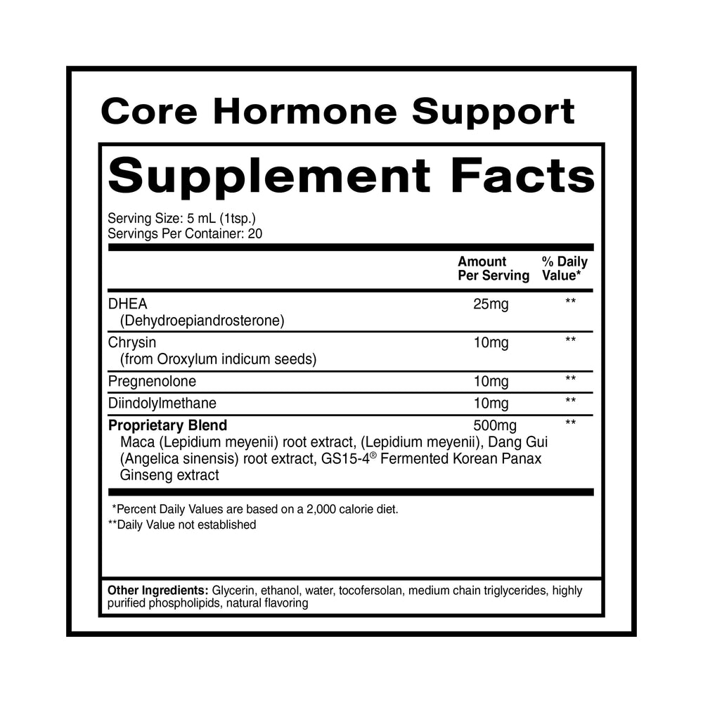 Core Hormone Support bottle close-up label 100ml