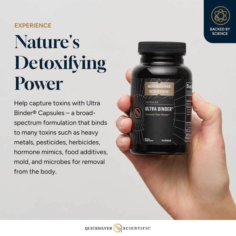 Quicksilver Scientific Ultra Binder activated charcoal supports gut-level toxin capture.