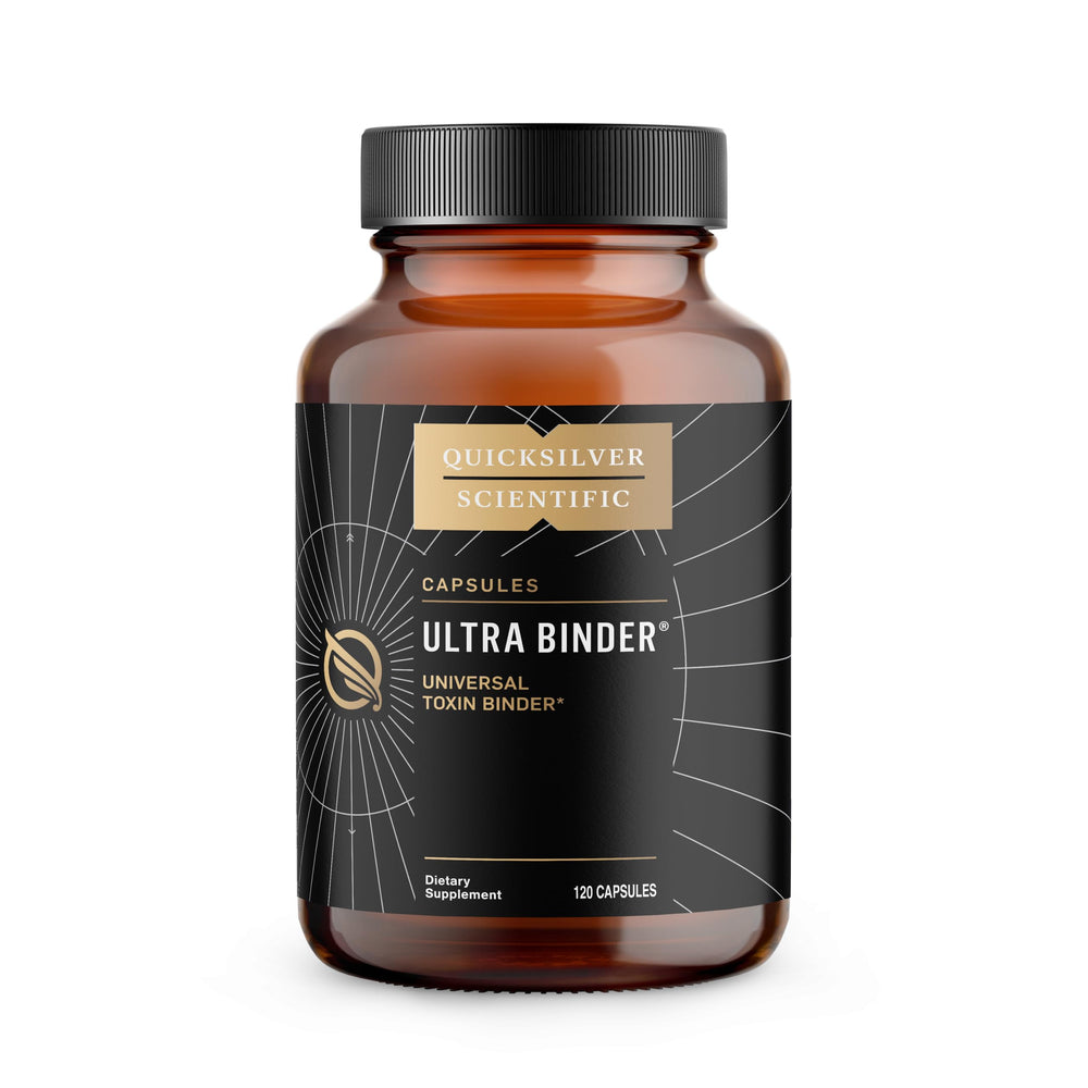 Quicksilver Scientific Ultra Binder bottle front for easy daily toxin support in gut health.