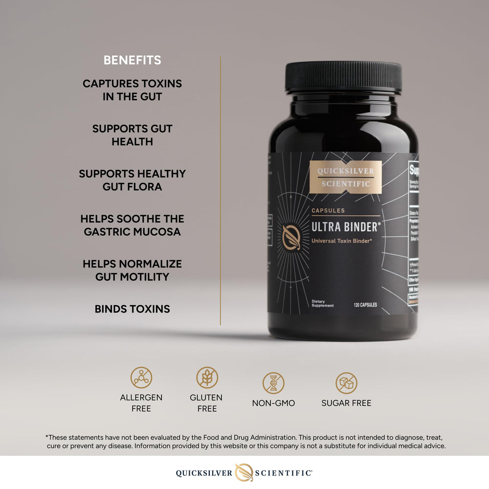 Quicksilver Scientific Ultra Binder zeolite detox component shown for gut support.
