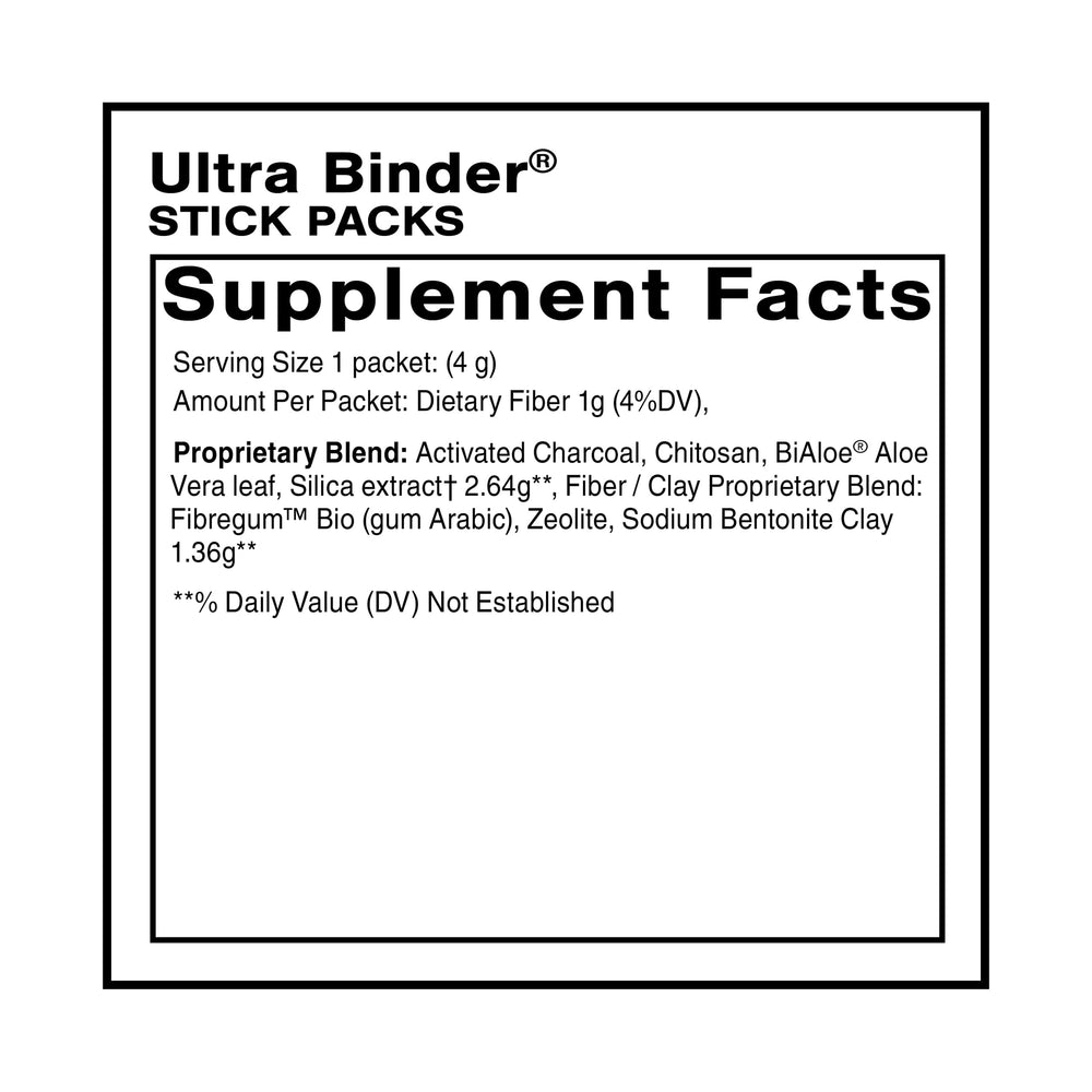 Quicksilver Ultra Binder bentonite clay stick packet boosts toxin binding