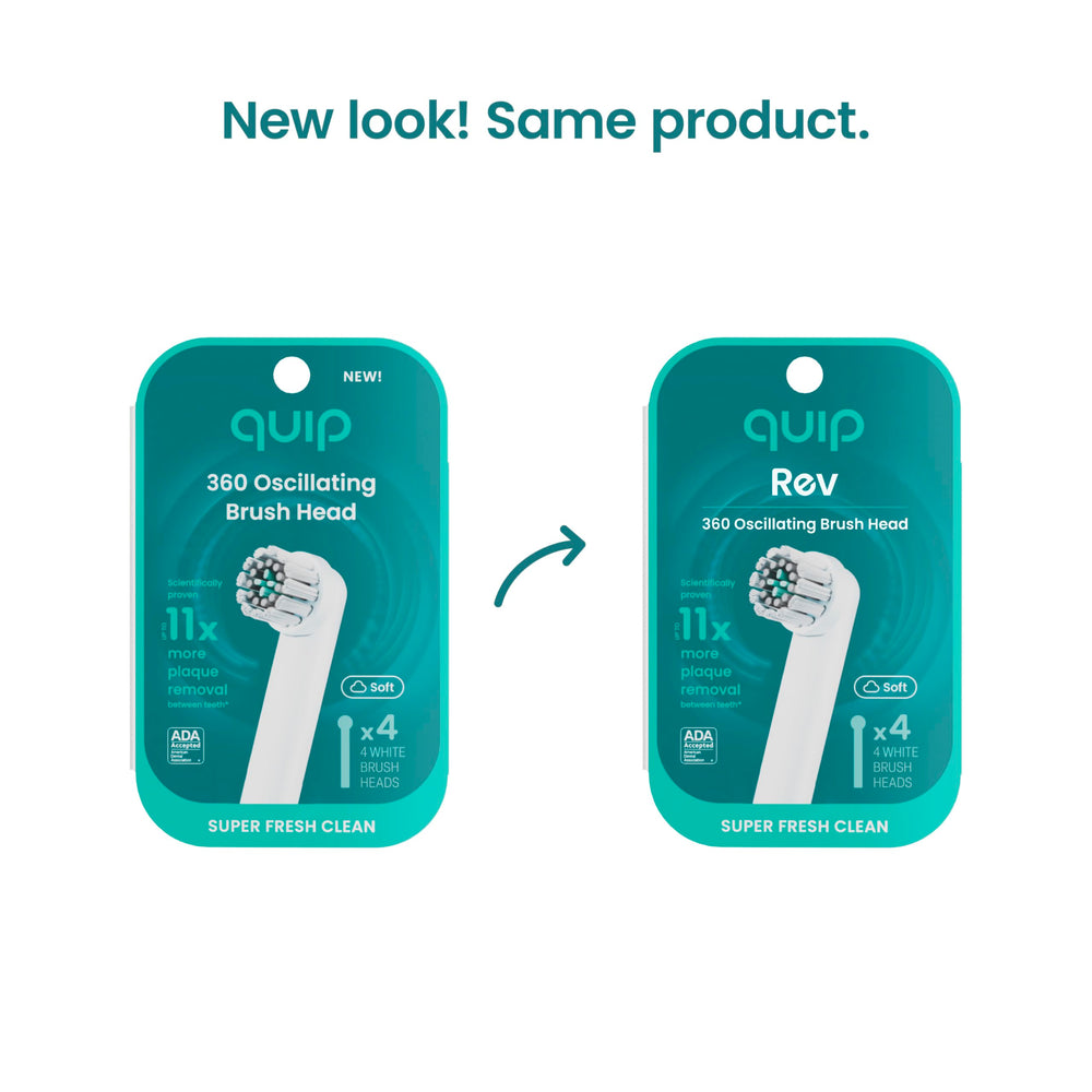Graphic showing compatibility with quip Rev 360 oscillating toothbrushes