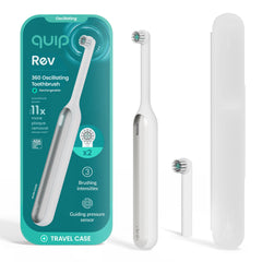 Front view of Quip 360 Oscillating Rechargeable Electric Toothbrush in Silver Cloud