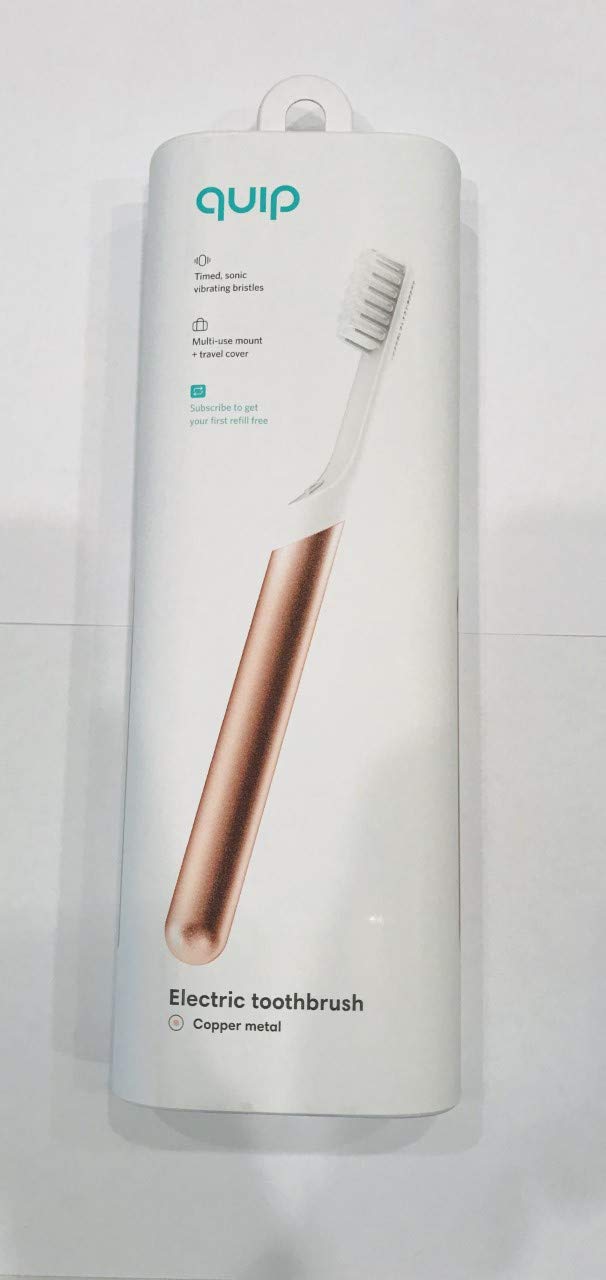 Quip Electric Toothbrush Copper Metal with Travel Cover Mount - Side View