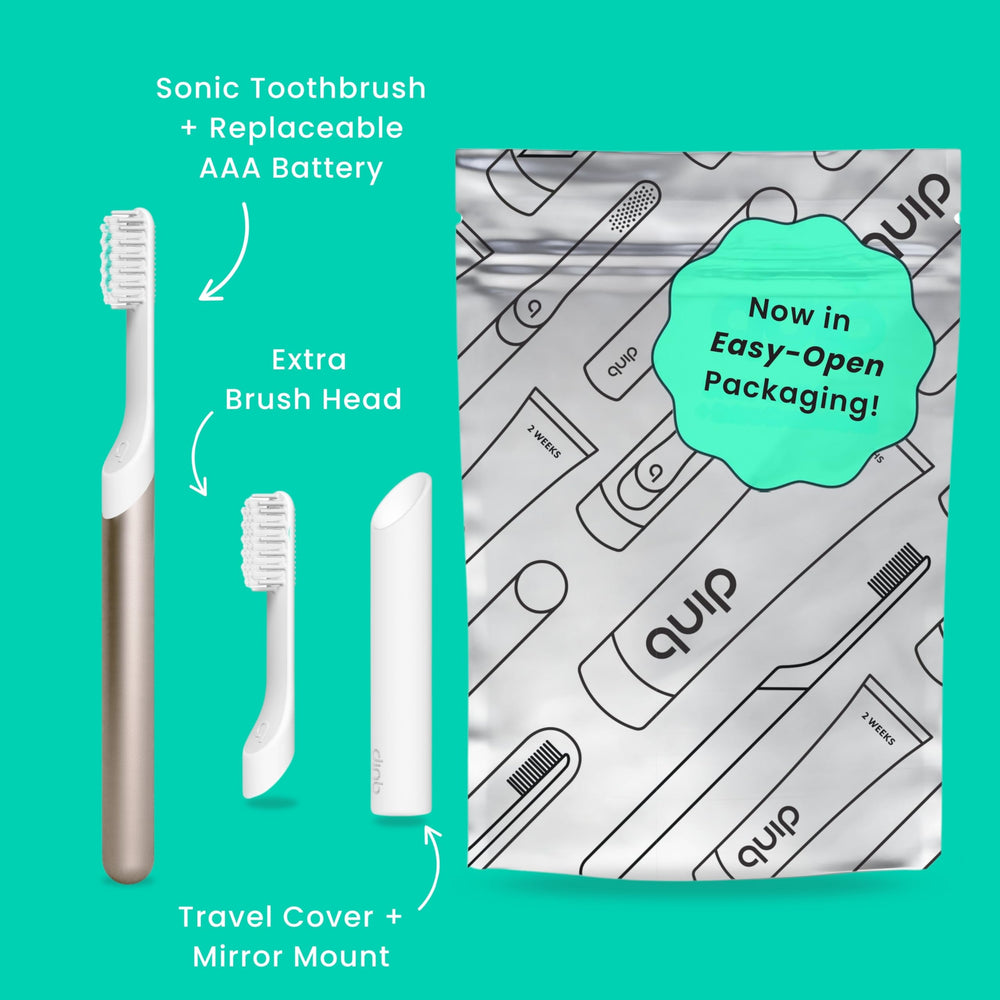 Quip Metal Sonic Electric Toothbrush in Dawn Peach Gold – back view